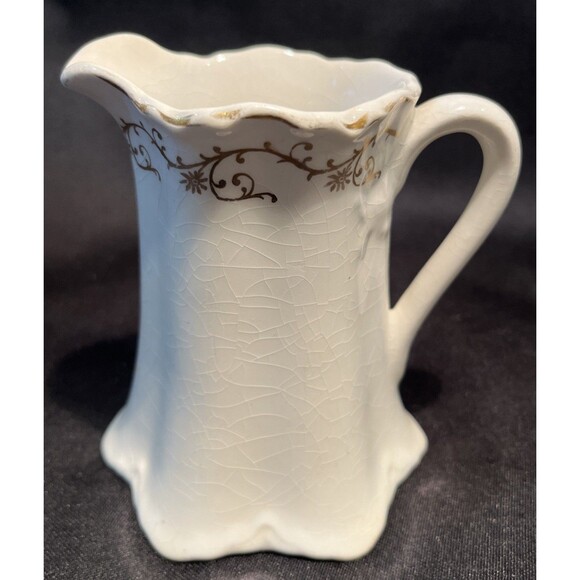 Antique KT & K S-Y China White with Gold Floral 4” Tall Creamer Pitcher Decor - Picture 1 of 11